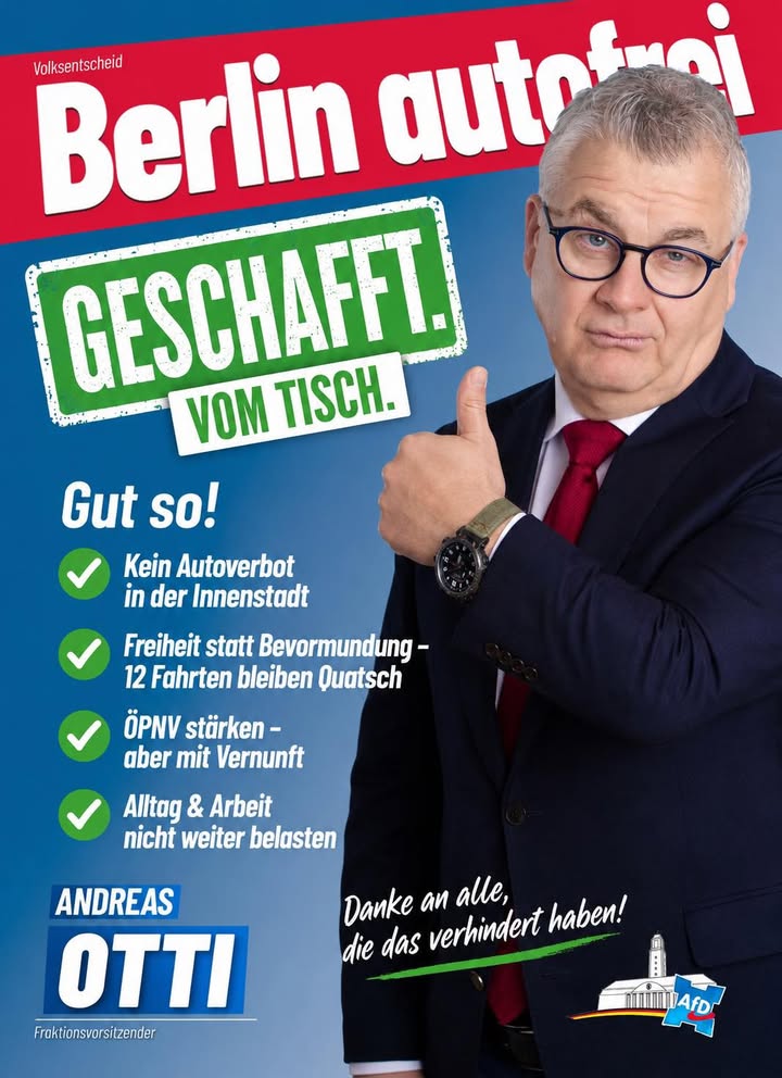 Das Scheitern des Volksbegehrens „Berlin autofrei“ ist ein wichtiges Signal der Vernunft. Die Berliner wollen…